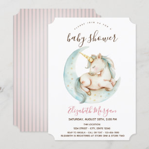 Enhörning Månad Rosa Ränder Baby Shower Inbjudningar