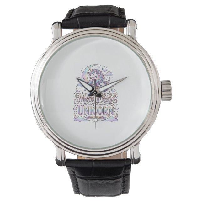 Enhörning Måne Barn Enhörning Original Zazzle Desi Armbandsur (Framsida)
