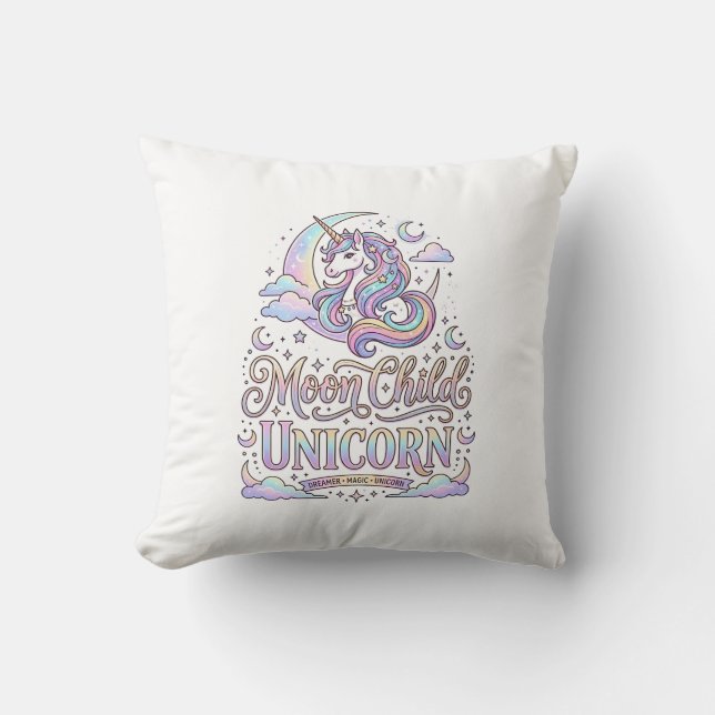 Enhörning Måne Barn Enhörning Original Zazzle Desi Kudde (Framsida)