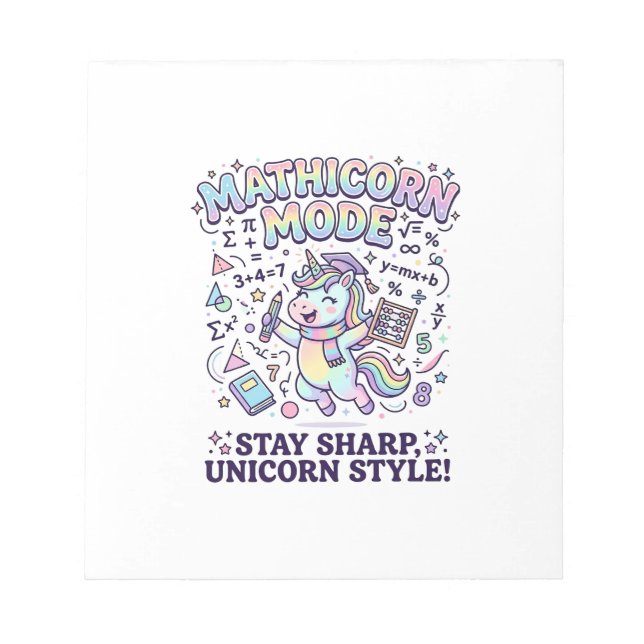 Enhörning Mathicorn Mode Charming Vit Bakgrund D Anteckningsblock (Framsida)