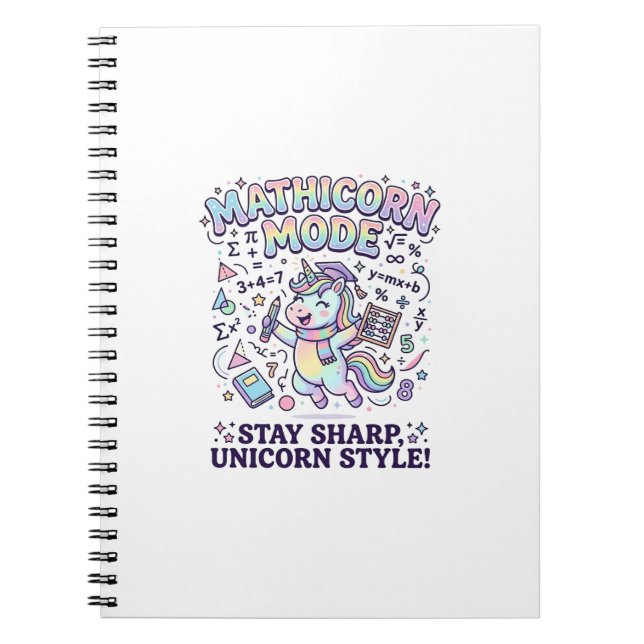 Enhörning Mathicorn Mode Charming Vit Bakgrund D Anteckningsbok (Framsidan)