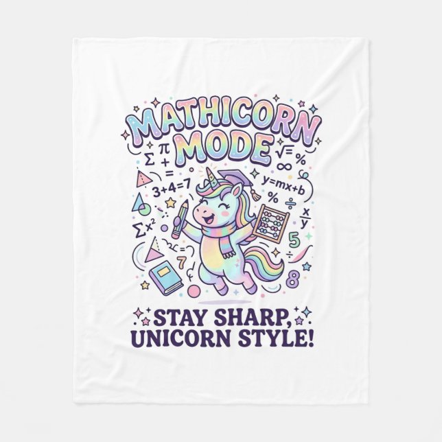 Enhörning Mathicorn Mode Charming Vit Bakgrund D Fleecefilt (Framsidan)