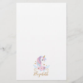 Enhörning med monogram Rosa Blått Guld, Tjejig Brevpapper