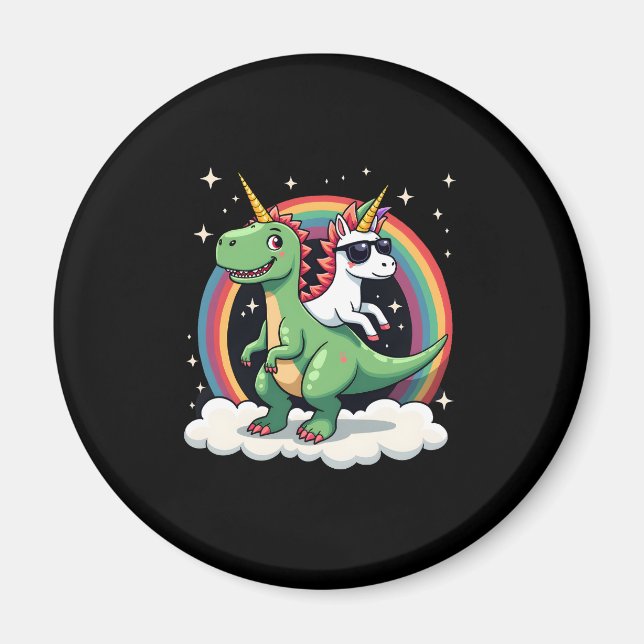 Enhörning med regnbåge ridande T rex - Dinosaurie  Magnet (Framsidan)