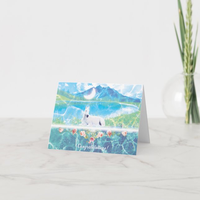 Enhörning med rosor Vikad välkomstkort Kort (Framsida)