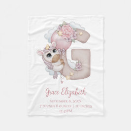 Enhörning Monogram Bokstav G Rosa Babyflicka Prese Fleecefilt