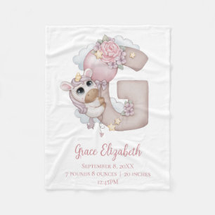Enhörning Monogram Bokstav G Rosa Babyflicka Prese Fleecefilt