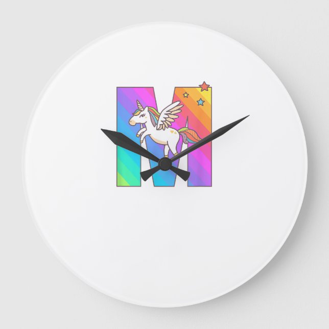 Enhörning Monogram Bokstav M Initial Söt Flickor F Stor Klocka (Framsida)