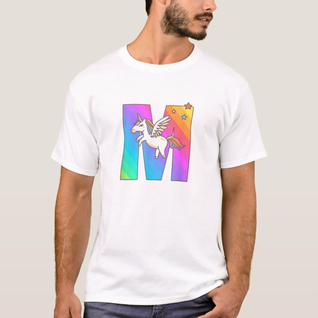 Enhörning Monogram Bokstav M Initial Söt Flickors  T Shirt (Framsida)