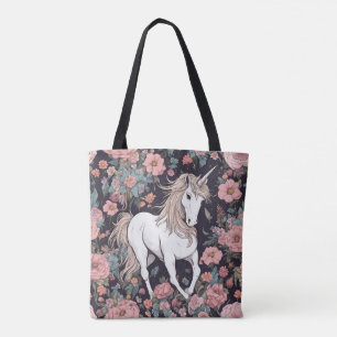 Enhörning Myttisk Djur Blommor Tote Tygkasse