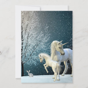 Enhörning och föl Vinterscen Snö Högtid Julkort