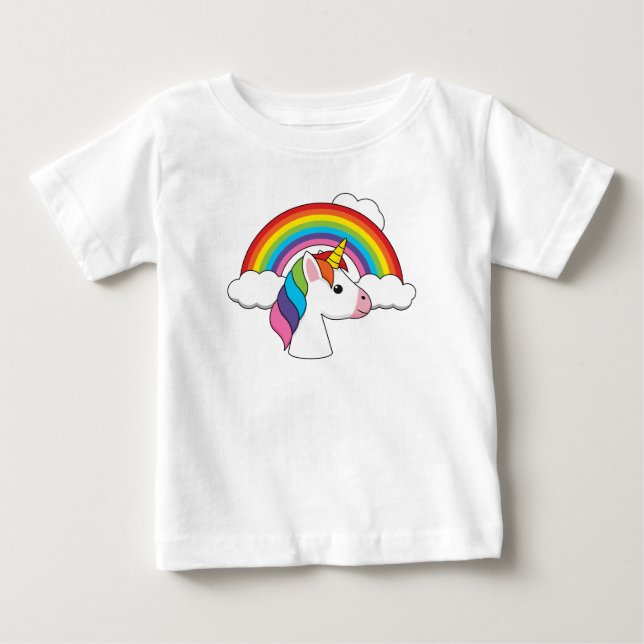 Enhörning och regnbåge med moln Kawaii T Shirt (Framsida)