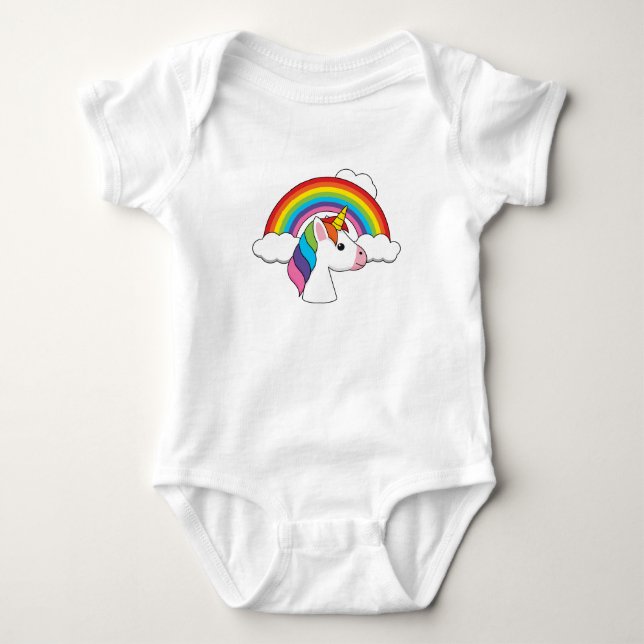 Enhörning och regnbåge med moln Kawaii T Shirt (Framsida)
