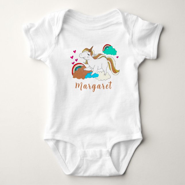 Enhörning Och Regnbåge Söt Personlig Namn Söt T Shirt (Framsida)