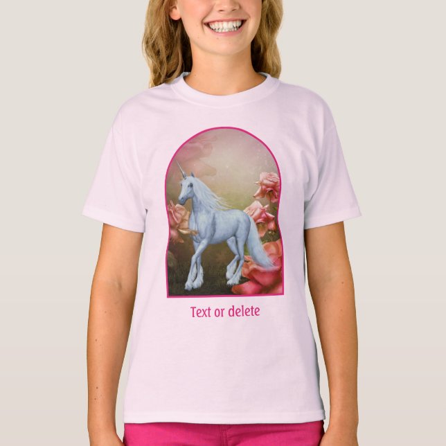 Enhörning och rosor fantasy-hästkonst  t shirt (Framsida)