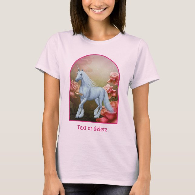 Enhörning och rosor fantasyhästkonst  t shirt (Framsida)