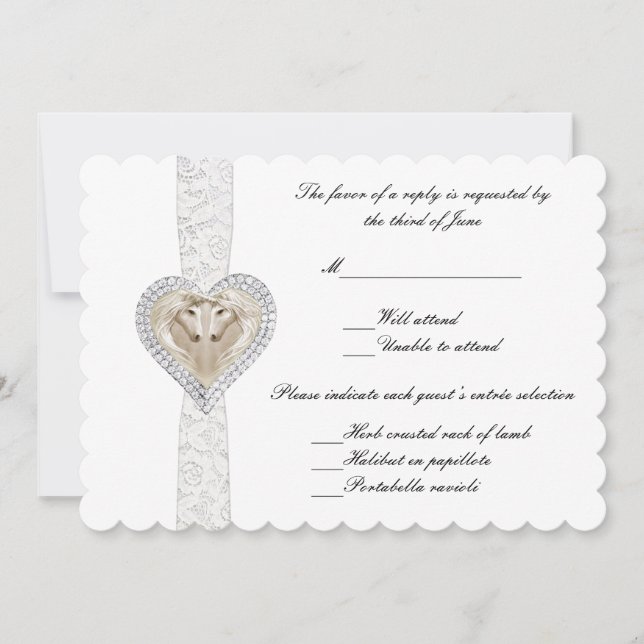 Enhörning och spets bröllopsvarukort inbjudningar (Framsida)