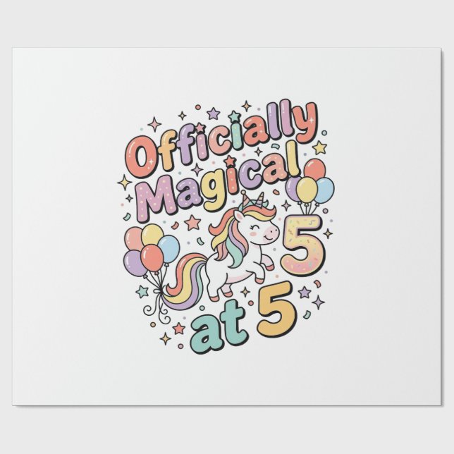 Enhörning officiellt magisk vid 5 Whimsical vit ba Presentpapper (Platt)