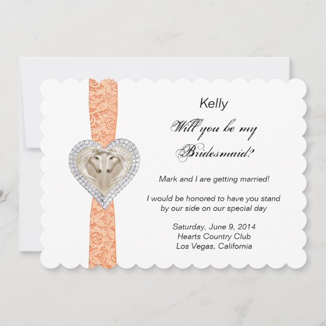 Enhörning Orange Spets Brudtärna Kort (Framsida)