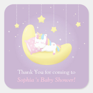 Enhörning på månen tack Baby Shower-klistermärken Fyrkantigt Klistermärke