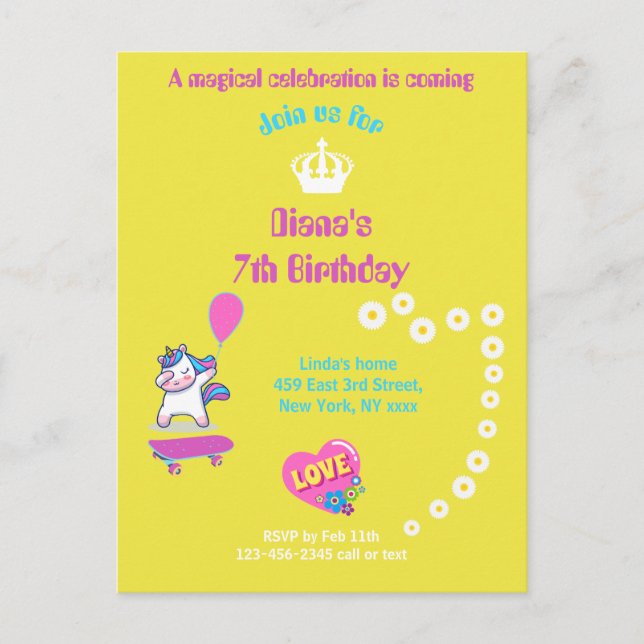 Enhörning på skateboard med personliga undertexter vykort (Framsida)