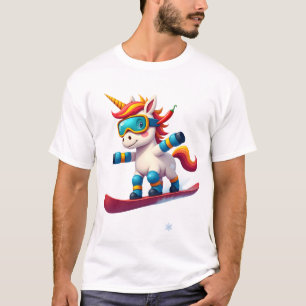 Enhörning på snöskida - Rolig skid- och vinterspor T Shirt