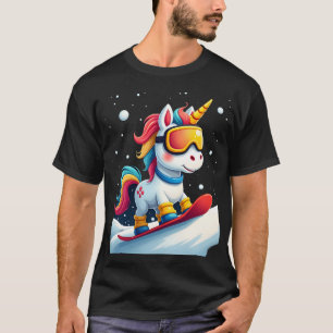 Enhörning på snöskida - Rolig skid- och vinterspor T Shirt