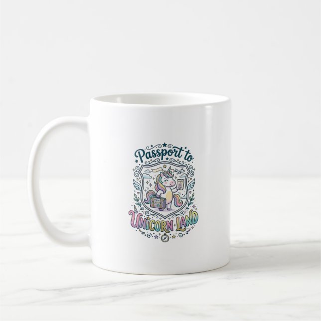 Enhörning Pass till Enhörningsland Vit Bakgrund  Kaffemugg (Vänster)
