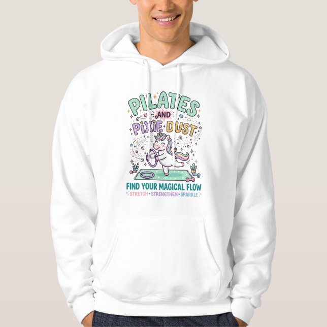 Enhörning Pilates och Pixie-damm Fet Typografi T-S Hoodie (Framsida)
