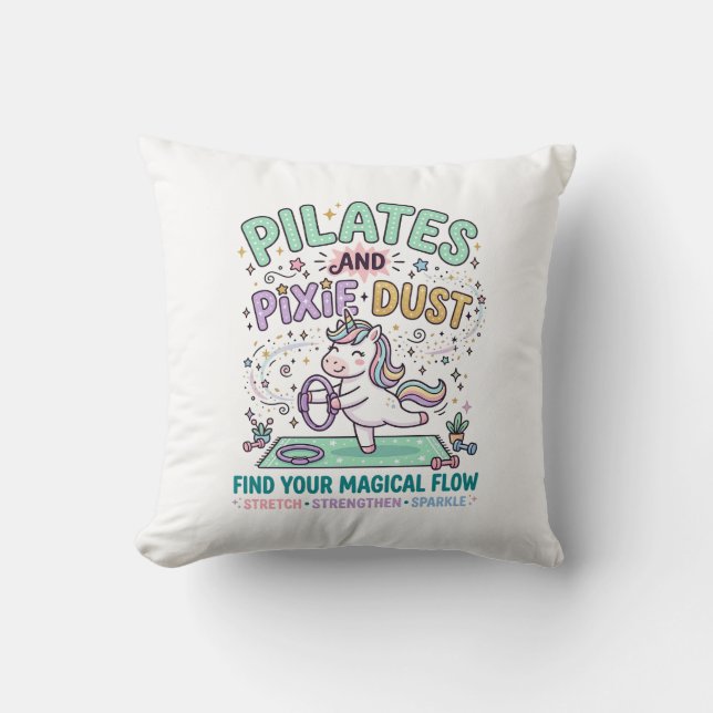 Enhörning Pilates och Pixie-damm Fet Typografi T-S Kudde (Framsida)