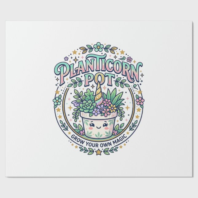 Enhörning Planticorn Kruka POD Redo POD Konst_1 Presentpapper (Platt)