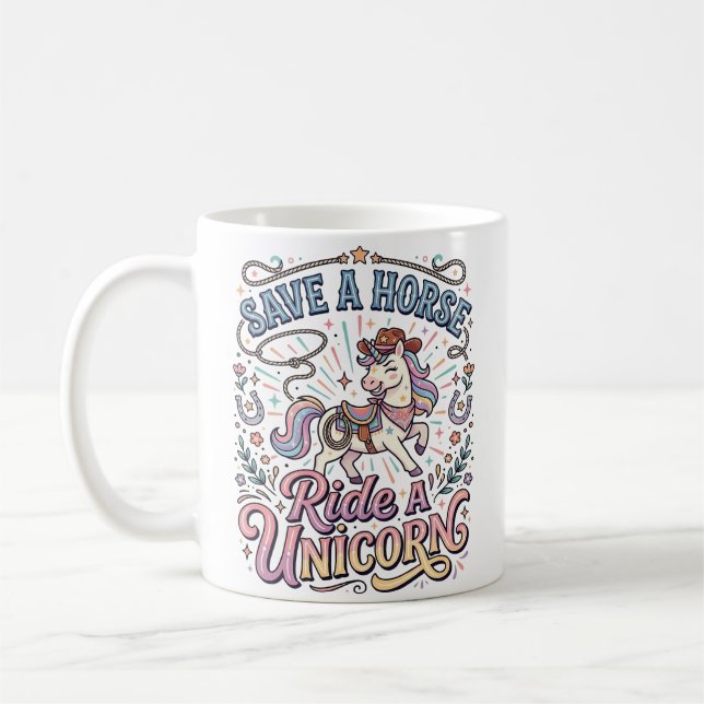 Enhörning Rädda en häst Rid en enhörning Tryckfärd Kaffemugg (Vänster)