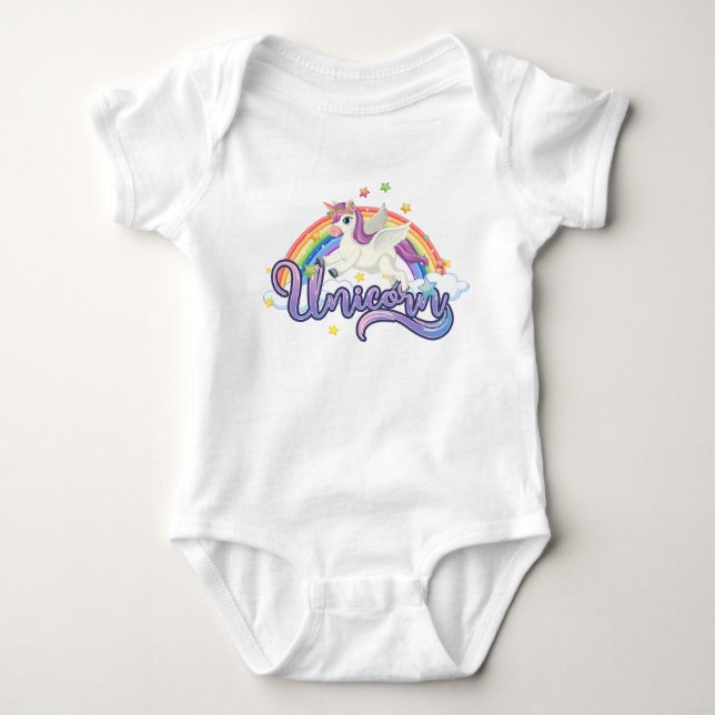 Enhörning Regnbåge Baby Ensitterskjorta Creeper T Shirt (Framsida)