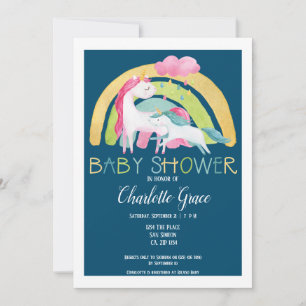 Enhörning Regnbåge Baby Shower Pojke eller Unisex Meddelande