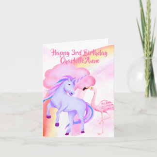 Enhörning Regnbåge Flamingo Flickor 3-årsdag Kort