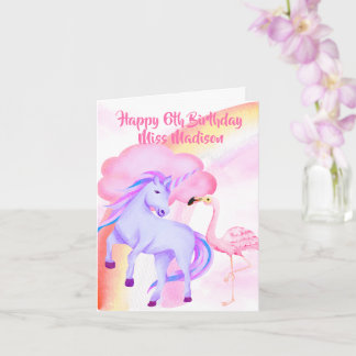 Enhörning Regnbåge Flamingo Flickor 6-årsdag Kort
