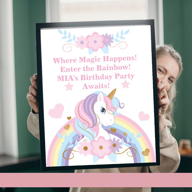 Enhörning Regnbåge Födelsedagsaffisch Redigerbar Poster (Skapare uppladdad)
