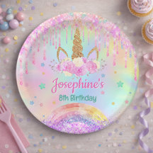 Enhörning regnbåge rosa aqua födelsedag rund