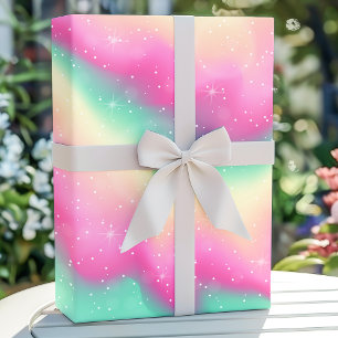Enhörning Regnbåge Vattenfärg Galaxy Glitter Födel Presentpapper