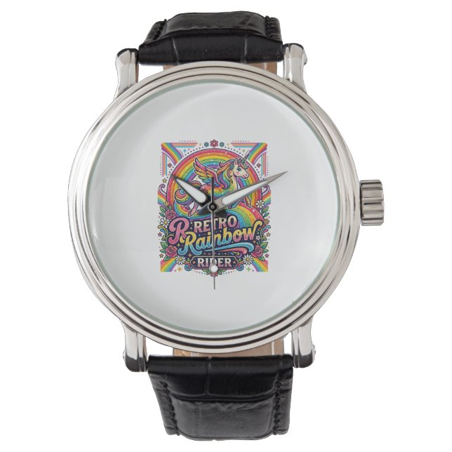 Enhörning Retro Regnbågsryttare Armbandsur (Framsida)