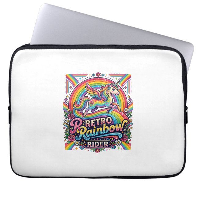 Enhörning Retro Regnbågsryttare Laptop Fodral (Framsidan)