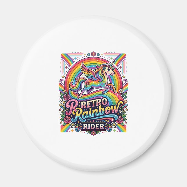 Enhörning Retro Regnbågsryttare Magnet (Framsidan)