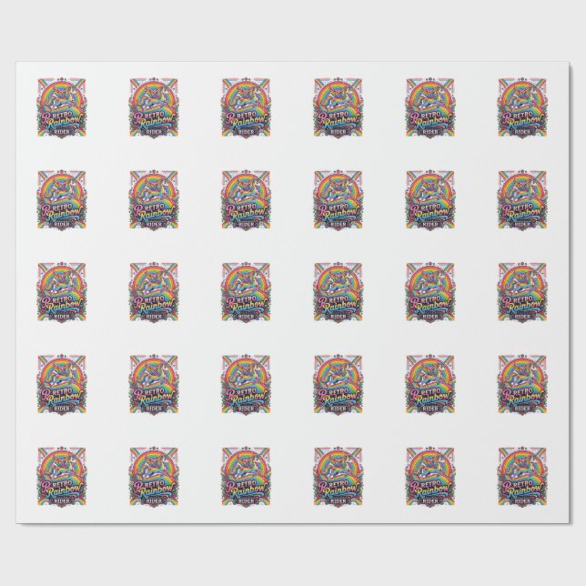 Enhörning Retro Regnbågsryttare Presentpapper (Platt)