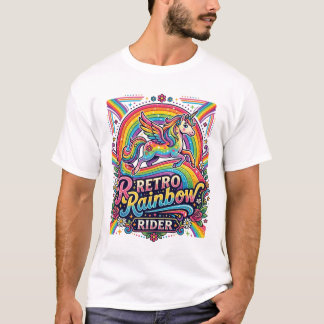Enhörning Retro Regnbågsryttare T Shirt