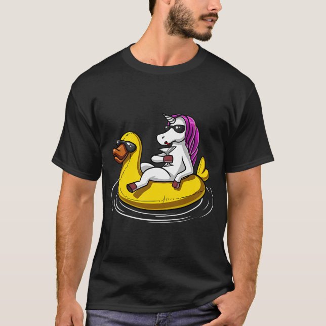 Enhörning Ridande Baddand Float T Shirt (Framsida)