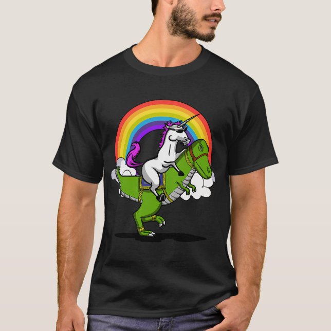 Enhörning ridande T-Rex dinosaurie T Shirt (Framsida)
