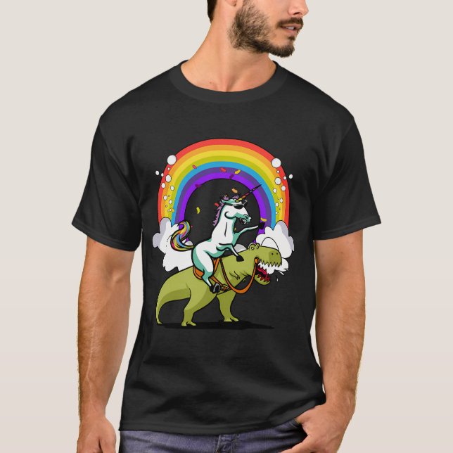 Enhörning Ridning T-Rex Dinosaurie T Shirt (Framsida)