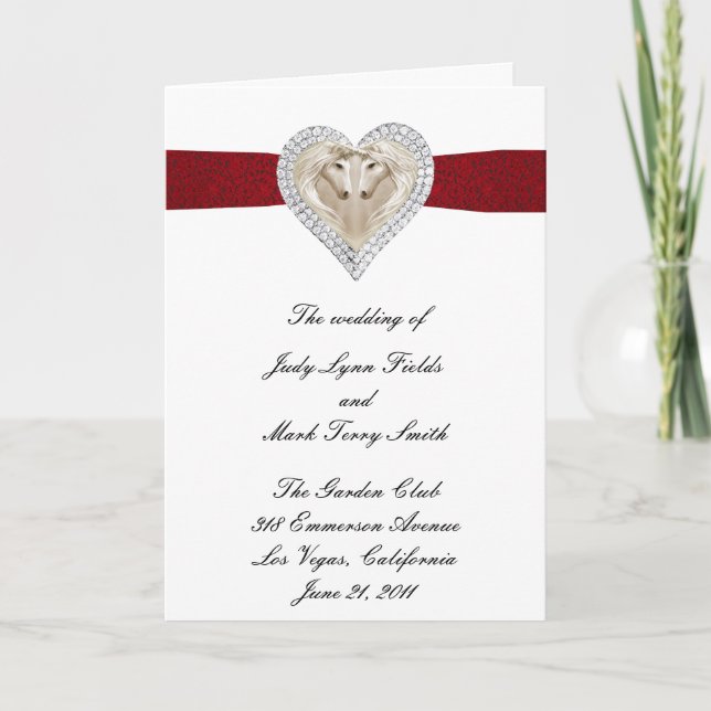 Enhörning Röd Spets Bröllopsprogramkort Program (Framsida)