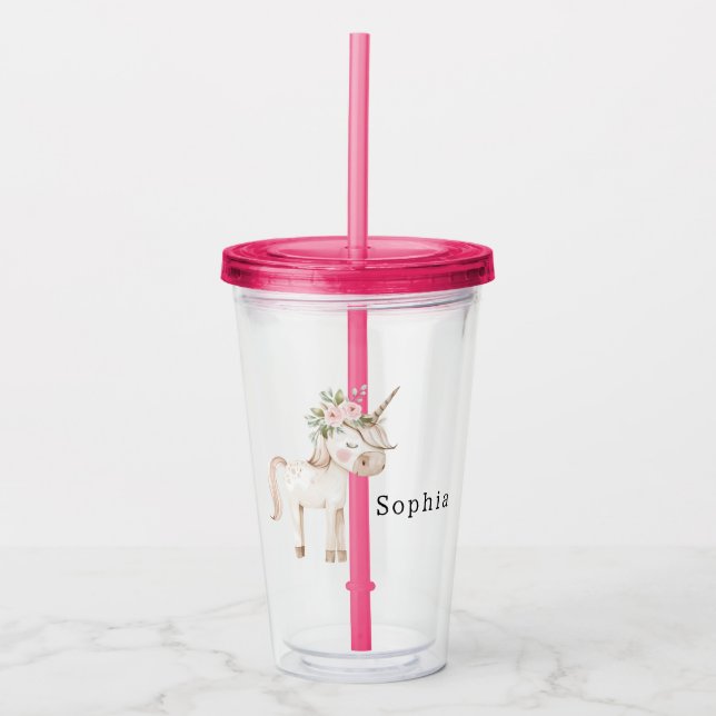 Enhörning Rosa Blommig Take Away Mugg (Framsida)