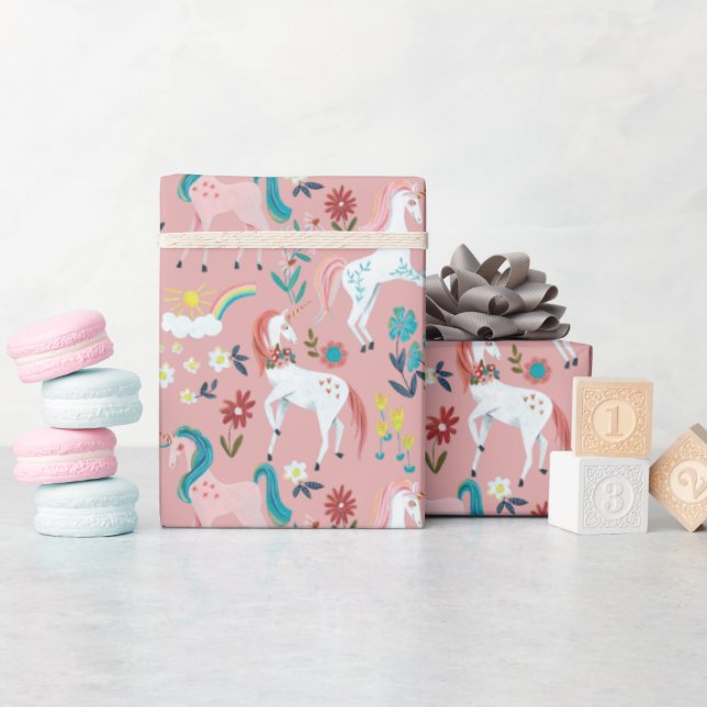 Enhörning rosa söta magiska flickors första födels presentpapper (Baby Shower)
